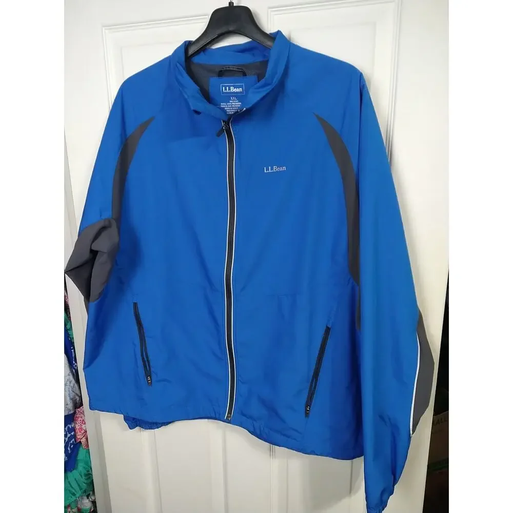 L.L. Bean Men's 2X Track Jacket Blue Black Lightweight Full Zip Pockets...